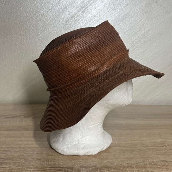 Patricia Underwood Mew York Brown Leather Vintage Fedora Corded Women Hat S/M main image 10